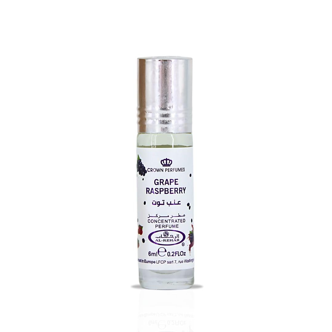 Al-Rehab Grape Raspberry Arabian Perfume Oils for Women 6ML (0.2 OZ) Fragrance Oil - Fruity, Floral & Sweet Concentrated Perfume Oil for a Long-Lasting, Vibrant Scent, Exotic Arabian Fragrance Essence