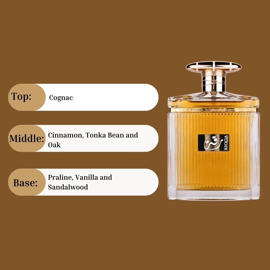 Ard Al Zaafaran Riqqa Eau De Parfum Spray 100ml (3.4 oz) | A Blend of Cinnamon, Tonka Bean & Praline, Leaving a Sweet and Indulgent Finish.