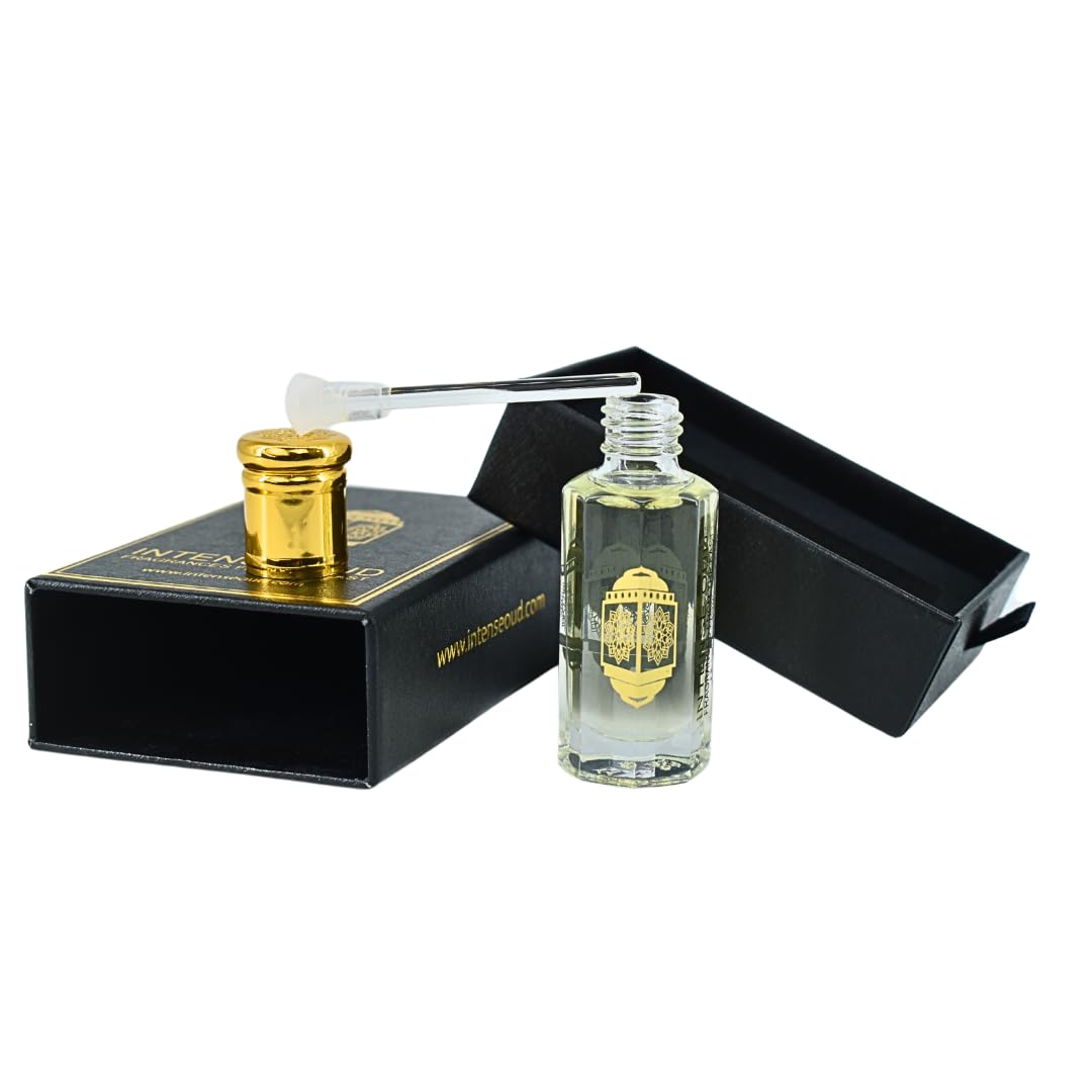 INTENSE OUD Cool Bleu Arabian Perfume Oil for Men & Women, Long Lasting Alcohol-Free Concentrated Fragrance, 12ml (0.40 oz) in Black Gift Box, Lemon & Sandalwood Notes