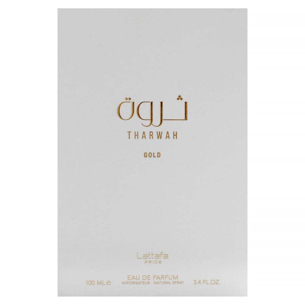 Lattafa Perfumes Tharwah Gold for Unisex Eau de Parfum Spray, 3.4 Ounce