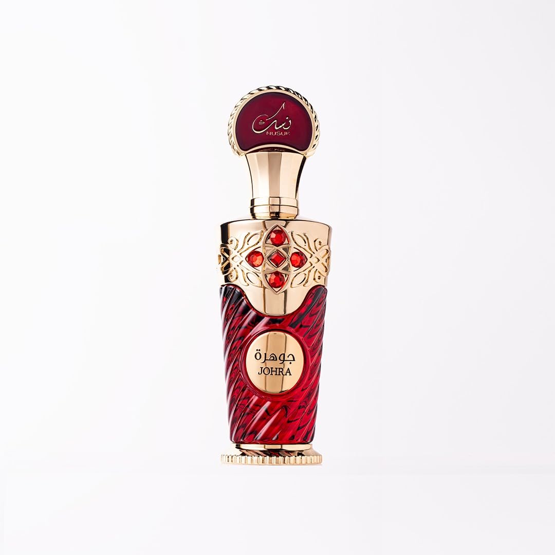 Nusuk Johra Extrait De Parfum - Unisex Long Lasting Perfume Hibiscus, Vanilla & Amber Fragrance Elegant Day-to-Night Scent Spray Glass Bottle 100ml