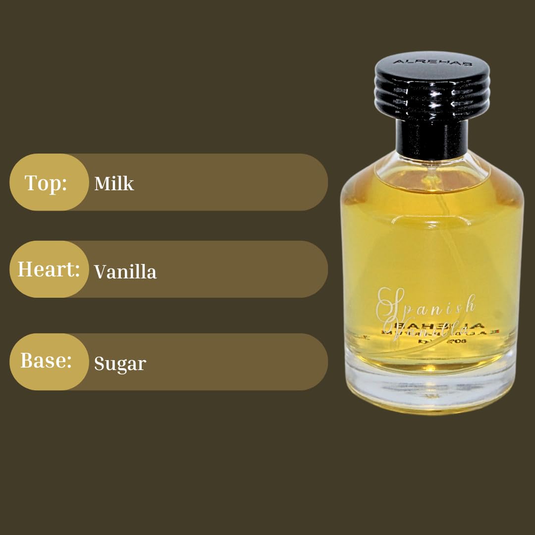 Al-Rehab Spanish Vanilla Eau De Parfum For Women 100ML (3.4 OZ) Long Lasting Arabian Perfumes For Women, Luxurious, Soft & Sweet Scent With Vanilla Notes - Elegant Womens Perfume for All Occasions