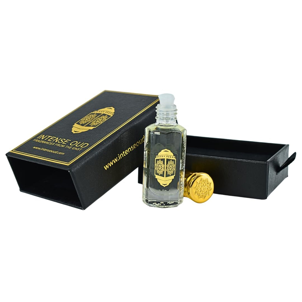 INTENSE OUD Cool Bleu Arabian Perfume Oil for Men & Women, Long Lasting Alcohol-Free Concentrated Fragrance, 12ml (0.40 oz) in Black Gift Box, Lemon & Sandalwood Notes