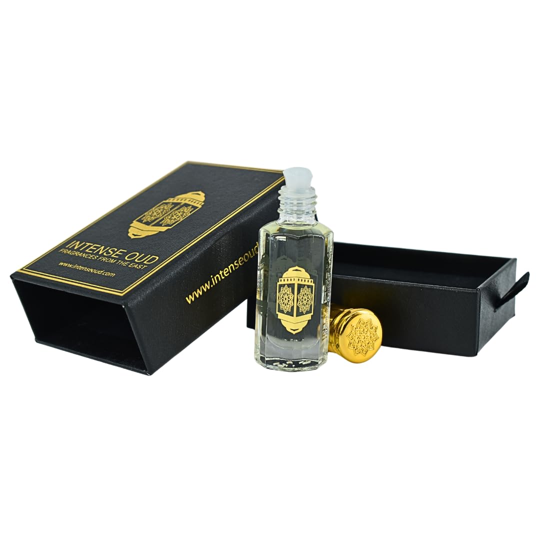 INTENSE OUD Cool Bleu Arabian Perfume Oil for Men & Women, Long Lasting Alcohol-Free Concentrated Fragrance, 12ml (0.40 oz) in Black Gift Box, Lemon & Sandalwood Notes