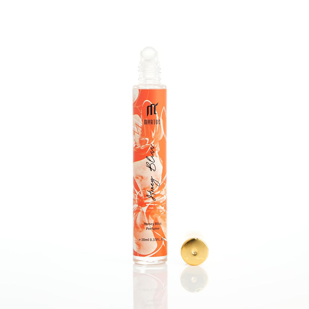 MYRTUS Long Lasting Perfume for Women, 0.33 fl.oz Gourmand Oriental Fragrance in Glass Bottle, Portable Roll On Eau de Parfum for Day & Night Alcohol Free Perfumes