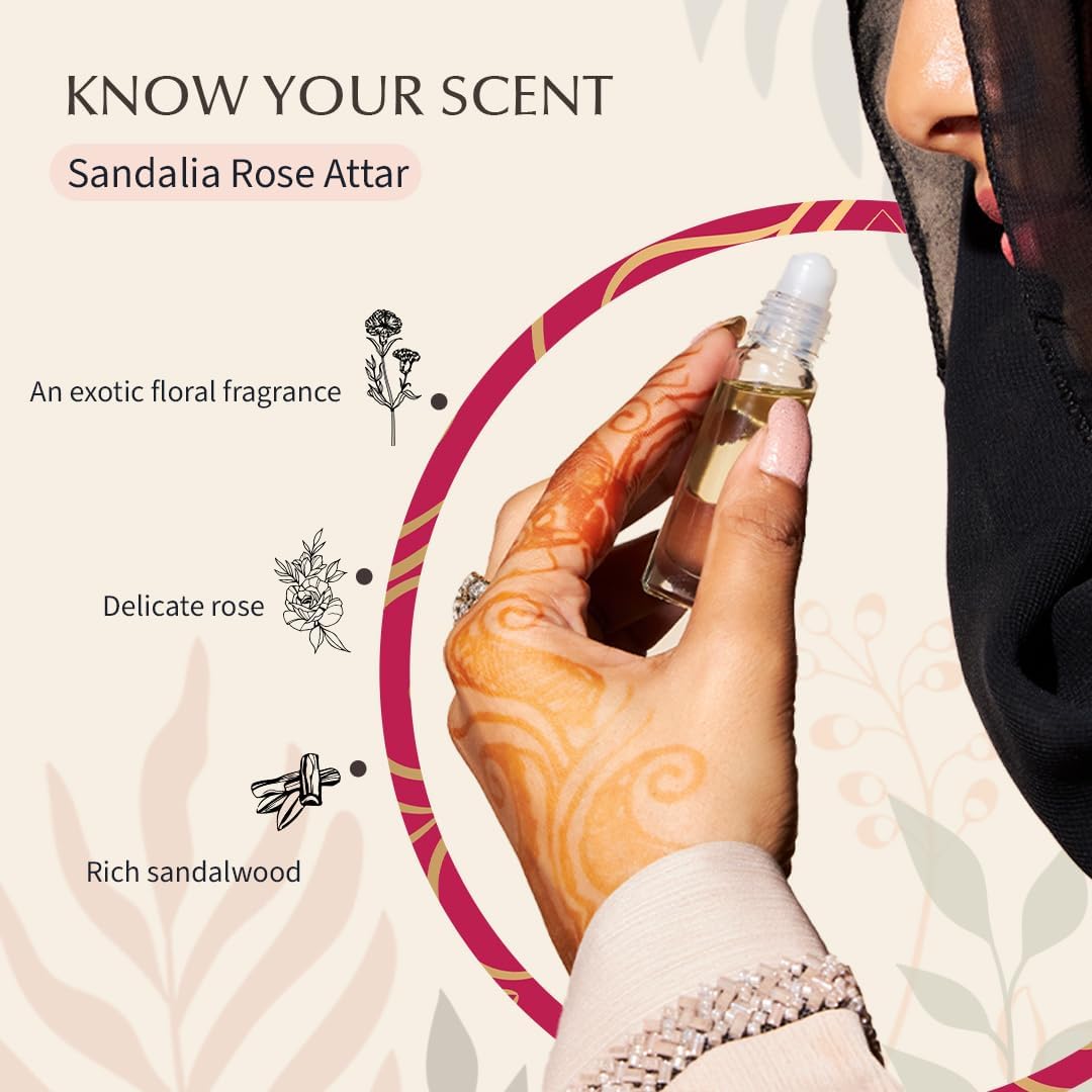 Dukhni Sandalia Rose Attar Oil Arabic Perfume Oils for Men and Women 100% Pure Ittar Roll On Perfume, Chandan, Sandal, Sandalwood Oil Eid, Ramadan Gifts, Non Alcoholic & Vegan Fragrances