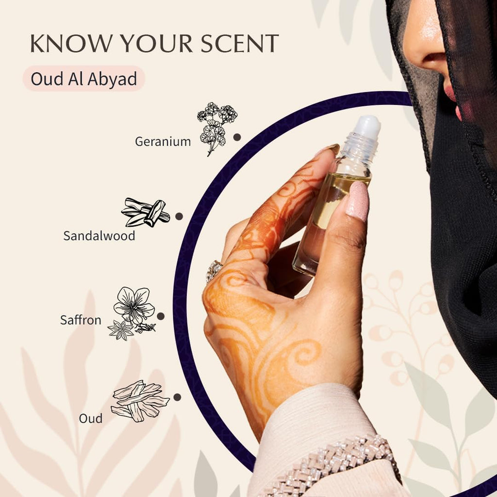 Oud Abyad Attar Oil | Arabic perfume oils for men and women, Alcohol Free | 100% pure ittar roll on perfume, white oud oil, oudh perfume | Eid, Ramadan, Umrah Gifts & Vegan Islamic Fragrances
