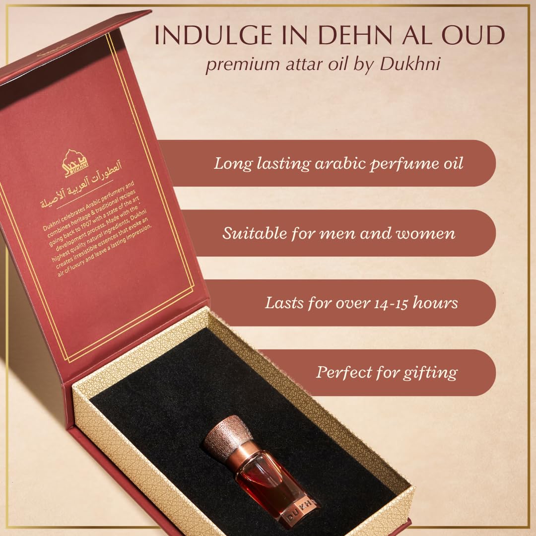 Dukhni Dehn Al Oud Attar For the Oud Connoisseur | Authentic Arabic Fragrance Oil | Special Luxury Ramadan & Eid gift | 1 bottle x 6ml | Arabian Perfume Oil