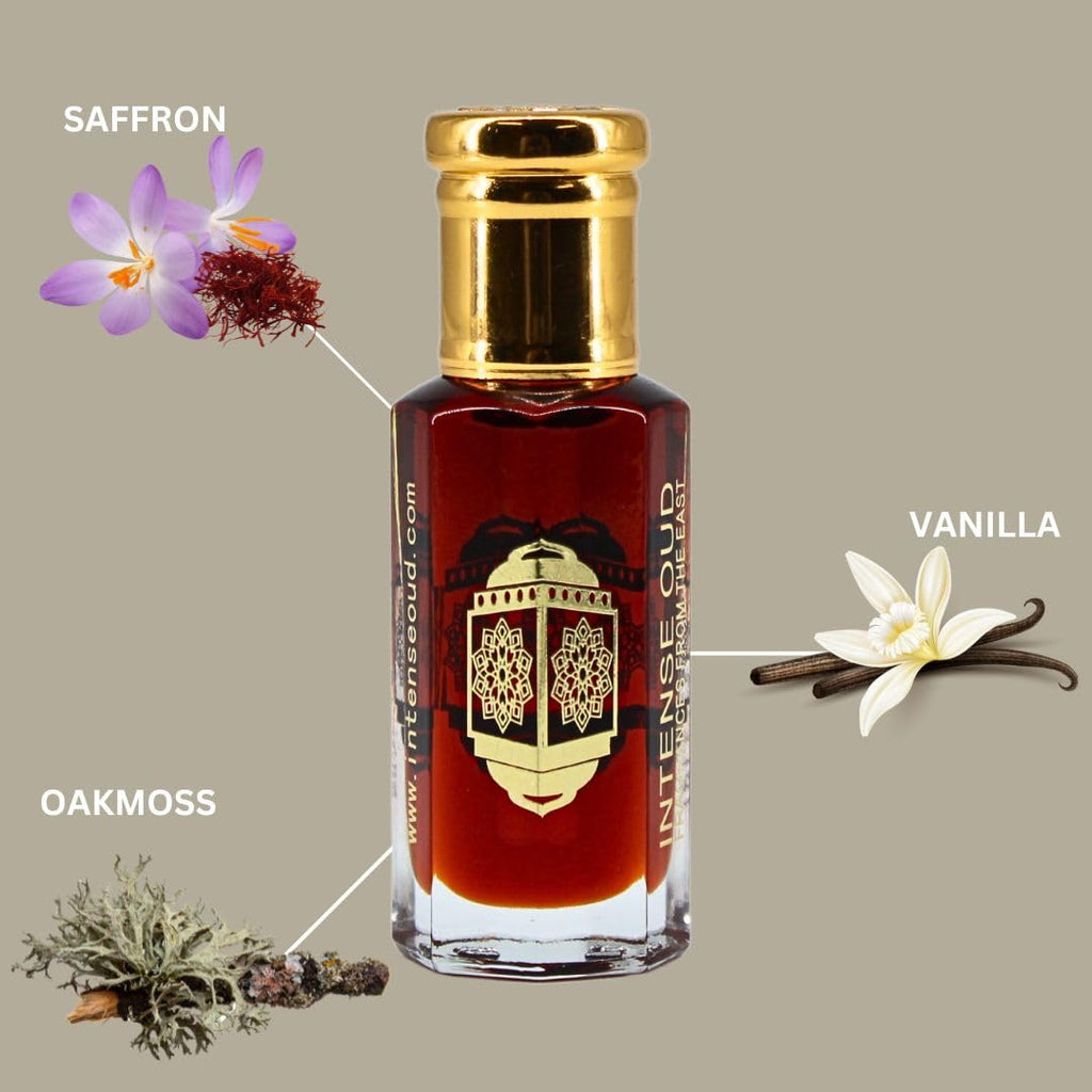 INTENSE OUD Mukhallat Al Zafran Long Lasting Arabian Perfume Oils for Women 12ML (0.40 OZ) – Spicy & Sweet Fragrance Oil - Premium Concentrated Perfume Oil & Valentines Day Gift With Black Gift Box