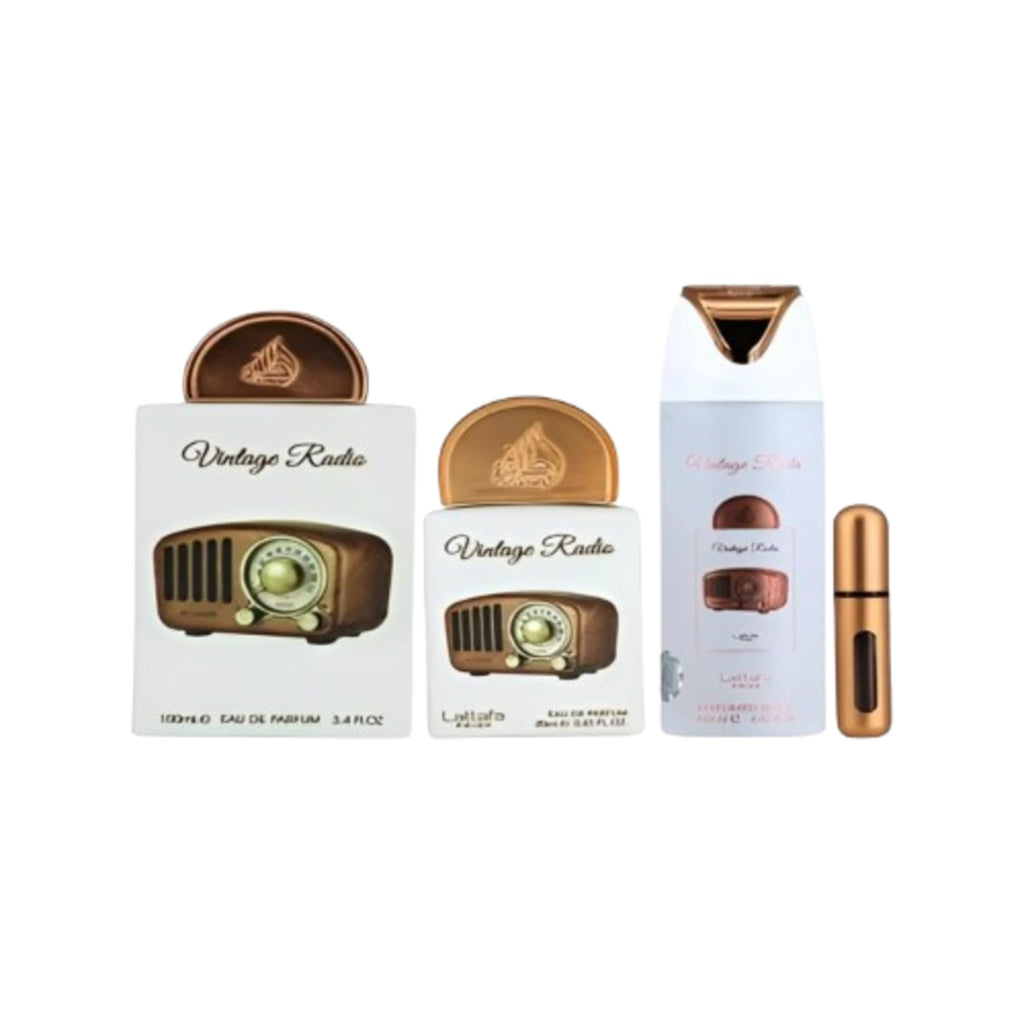 Lattafa Pride Vintage Radio 3-Piece Gift Sets – Long Lasting Arabian Perfume For Men – Eau De Parfum & Perfumed Spray – Perfume Men With Amber, Smoky Woods & Vanilla Notes - Premium Gift Box