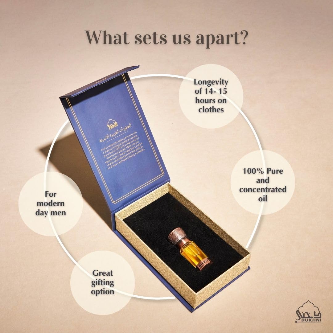 Dukhni Oud Swisseri Attar Oud for a Contemporary Consumer | Perfect for Ramadan & Eid gifts | Authentic Arabic Fragrance Oil | 100% Pure, Alcohol-Free, Halal | 1 bottle x 6ml | Arabian Perfume Oil