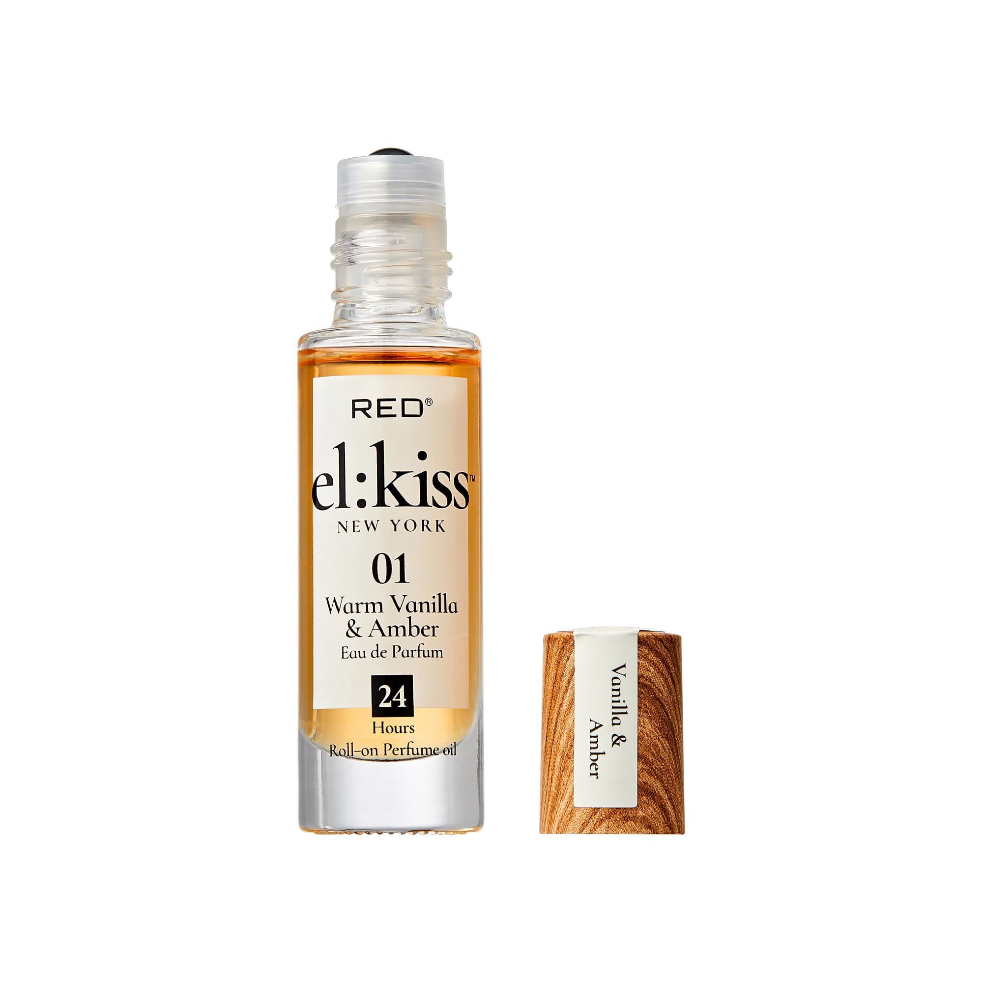 EL:KISS Roll On Perfume, Warm Vanilla & Amber Eau de Parfum 12mL (.40 Fl Oz), Hydrating & Long-Lasting, Alcohol-Free & Mineral Oil-Free, Infused with Jojoba, Argan & Coconut Oil