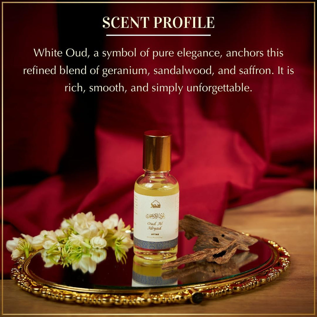 Dukhni White Oud Attar Oil Arabic perfume oils for men and women, Alcohol Free | 30ml Pure roll on perfume, authentic white oud oil | Eid, Ramadan Gifts, Vegan Islamic Fragrances
