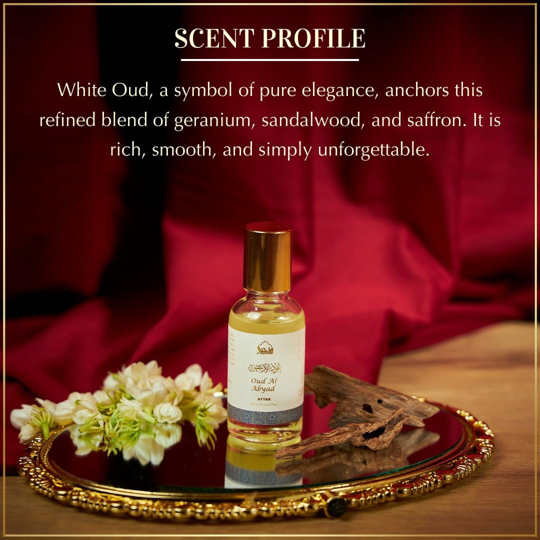 Dukhni White Oud Attar Oil Arabic perfume oils for men and women, Alcohol Free | 30ml Pure roll on perfume, authentic white oud oil | Eid, Ramadan Gifts, Vegan Islamic Fragrances