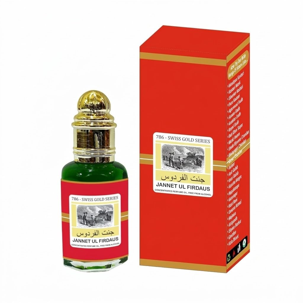 786 Swiss Gold Series Jannet Ul Firdaus Attar, Concentrated Perfume Oil, Alcohol-Free, 12ml
