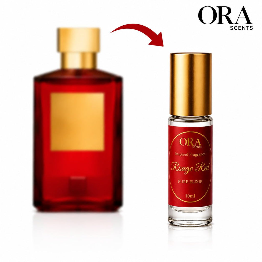ORA Scents Rouge Red Roll-On Perfume Oil 10ml - Long Lasting Alcohol-Free Fragrance Oil, Travel Size Rollerball for Women & Men - Amberwood, Jasmine & Cedar Notes