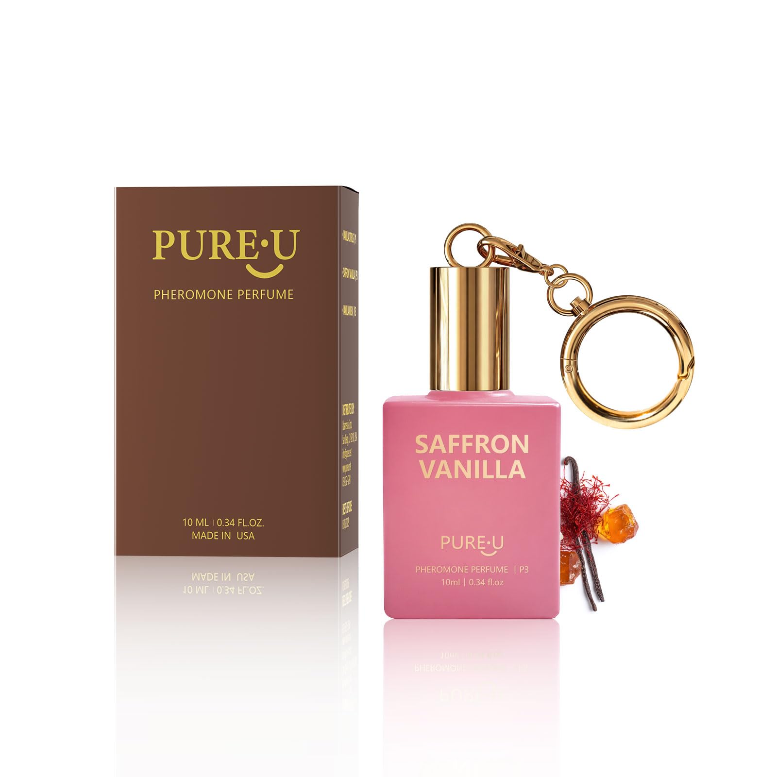 PUREU Pheromone Perfume for Women Roll On Saffron Vanilla Perfumes for Women Long Lasting Travel Size Perfume Pheromones Essential Oil Fragrance Eau De Parfum, 0.34 Fl Oz/10ml, Made in USA