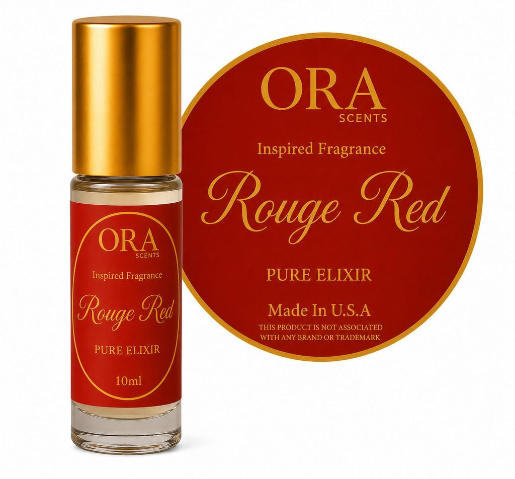 ORA Scents Rouge Red Roll-On Perfume Oil 10ml - Long Lasting Alcohol-Free Fragrance Oil, Travel Size Rollerball for Women & Men - Amberwood, Jasmine & Cedar Notes