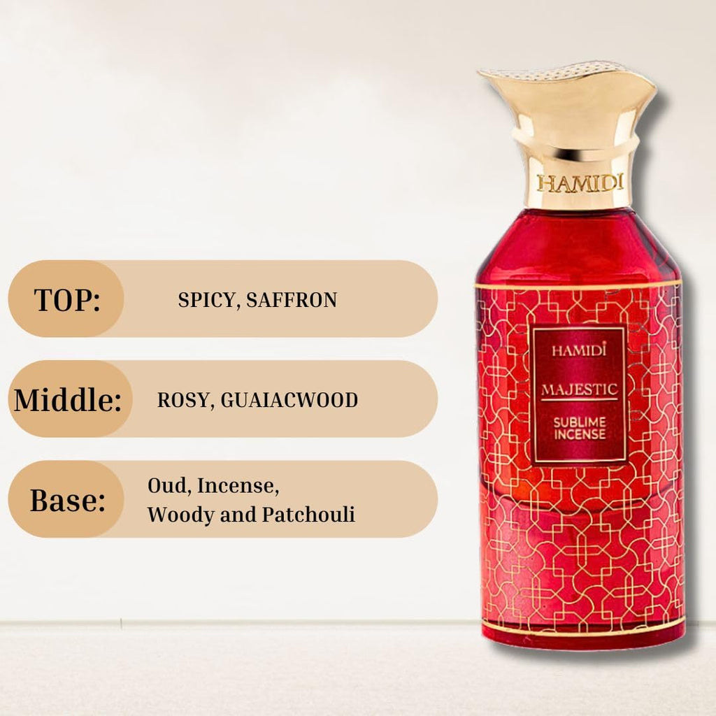 Hamidi MAJESTIC SUBLIME INCENSE Arabian Perfumes for Women & Men, Long Lasting Perfume Spray 85ML (2.8 OZ), Unisex Perfume, A Refreshing And Exquisite Aroma, Eau De Parfum