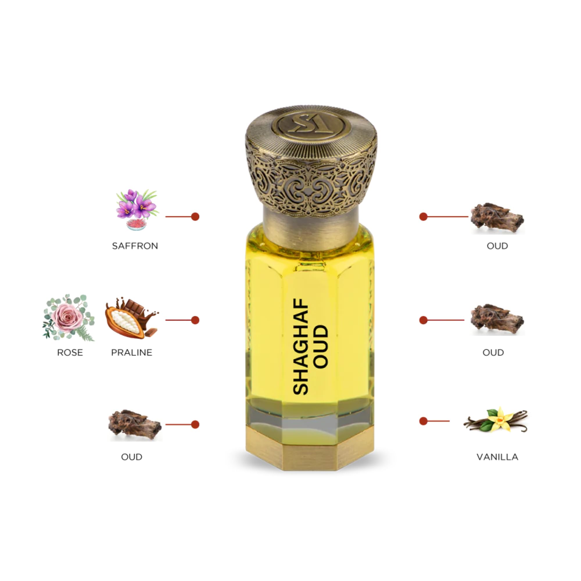 Swiss Arabian Shaghaf Oud - Luxurious Concentrated Perfume Oil - Long Lasting Artisan Perfume with Notes of Saffron, Praline, and Vanilla - 0.4 oz