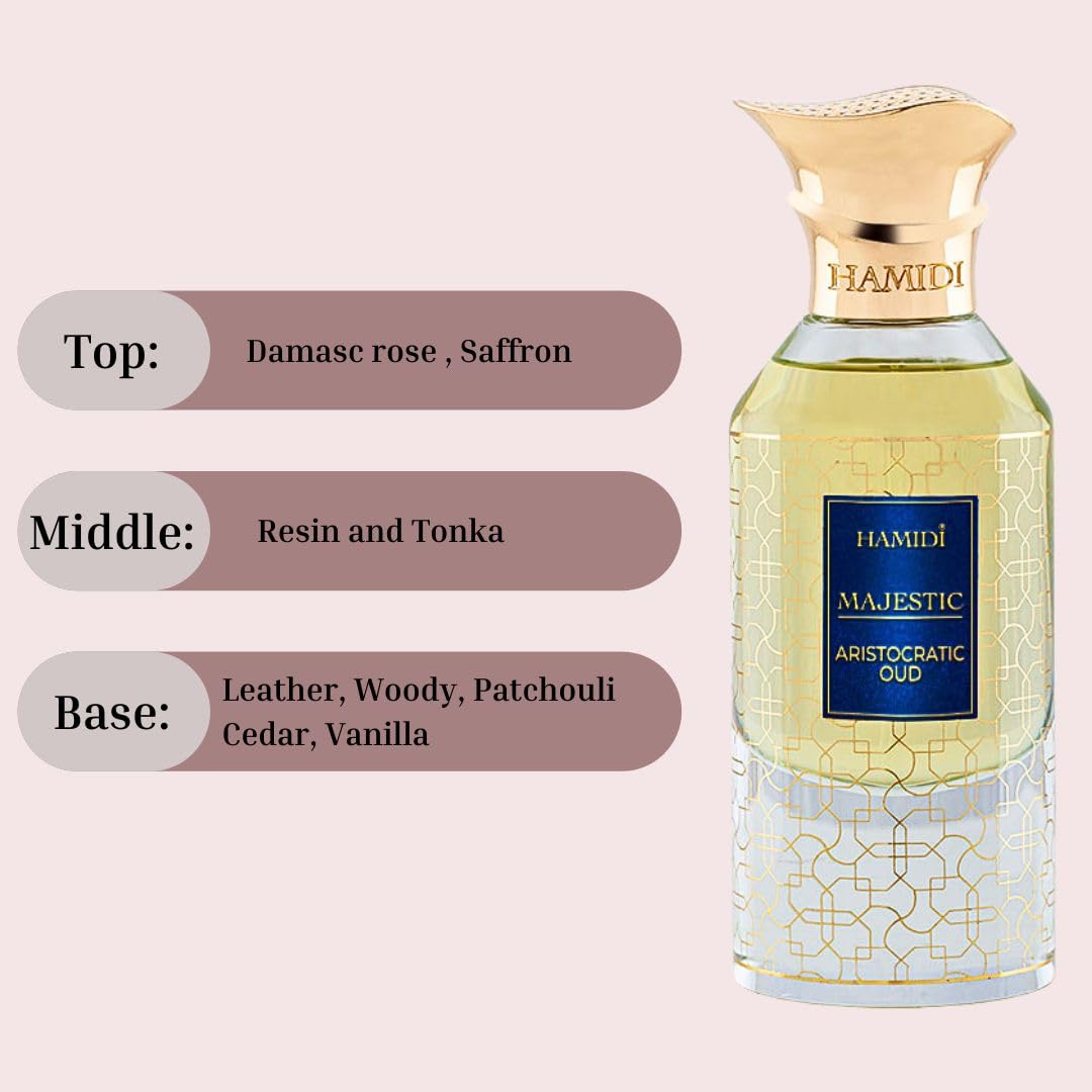 Hamidi MAJESTIC ARISTOCRATIC OUD Arabian Perfumes for Women & Men, Long Lasting Perfume Spray 85ML (2.8 OZ), Unisex Perfume, Rich Blend Of Luxurious Fragrance, Eau De Parfum