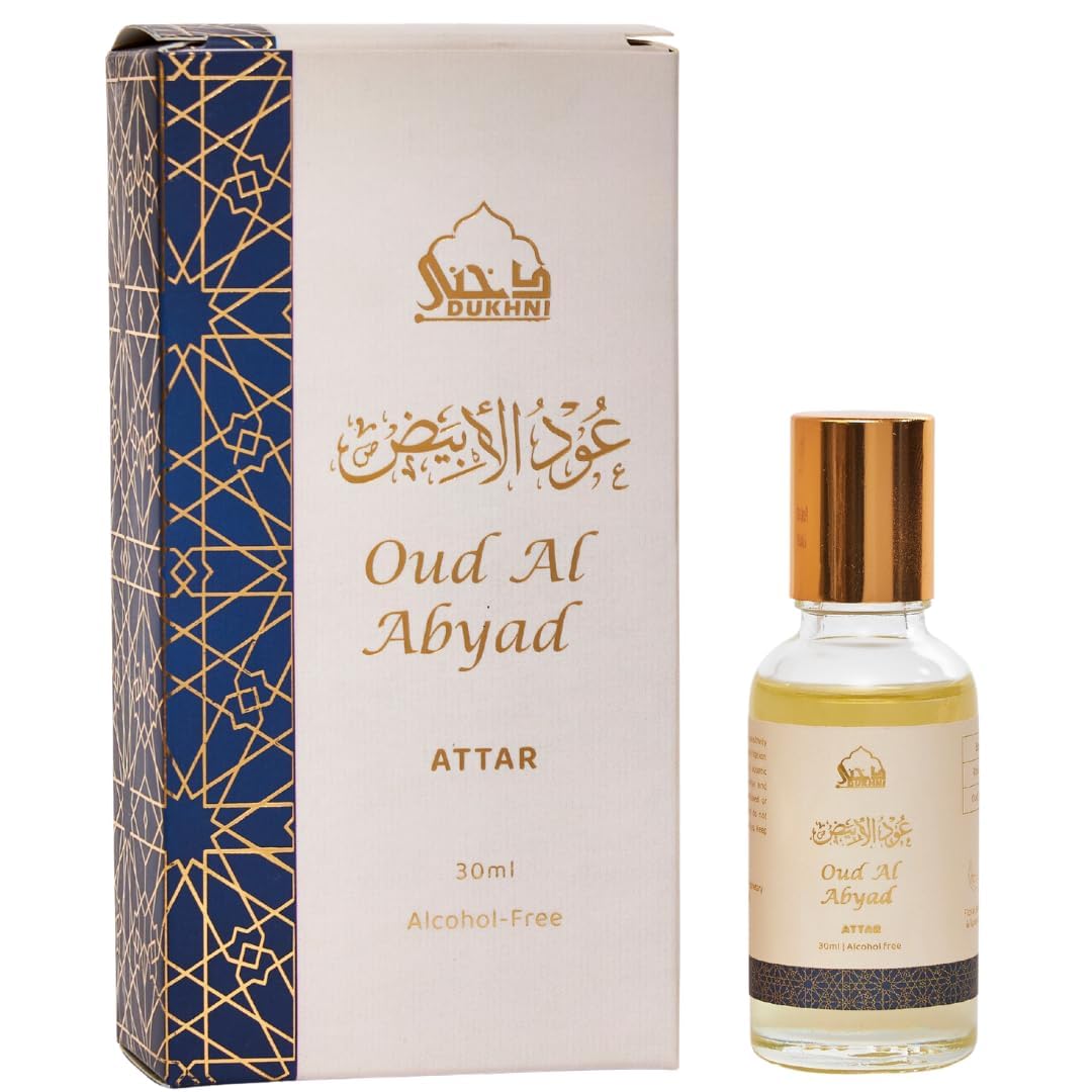 Dukhni White Oud Attar Oil Arabic perfume oils for men and women, Alcohol Free | 30ml Pure roll on perfume, authentic white oud oil | Eid, Ramadan Gifts, Vegan Islamic Fragrances