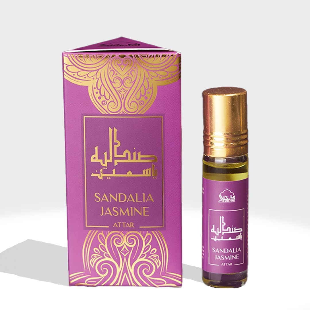 Dukhni Sandalia Jasmine Attar Oil Arabic Perfume Oils for Men and Women 100% Pure Ittar Roll On Perfume, Chandan, Sandal, Sandalwood Oil Eid, Ramadan Gifts & Vegan Islamic Fragrances