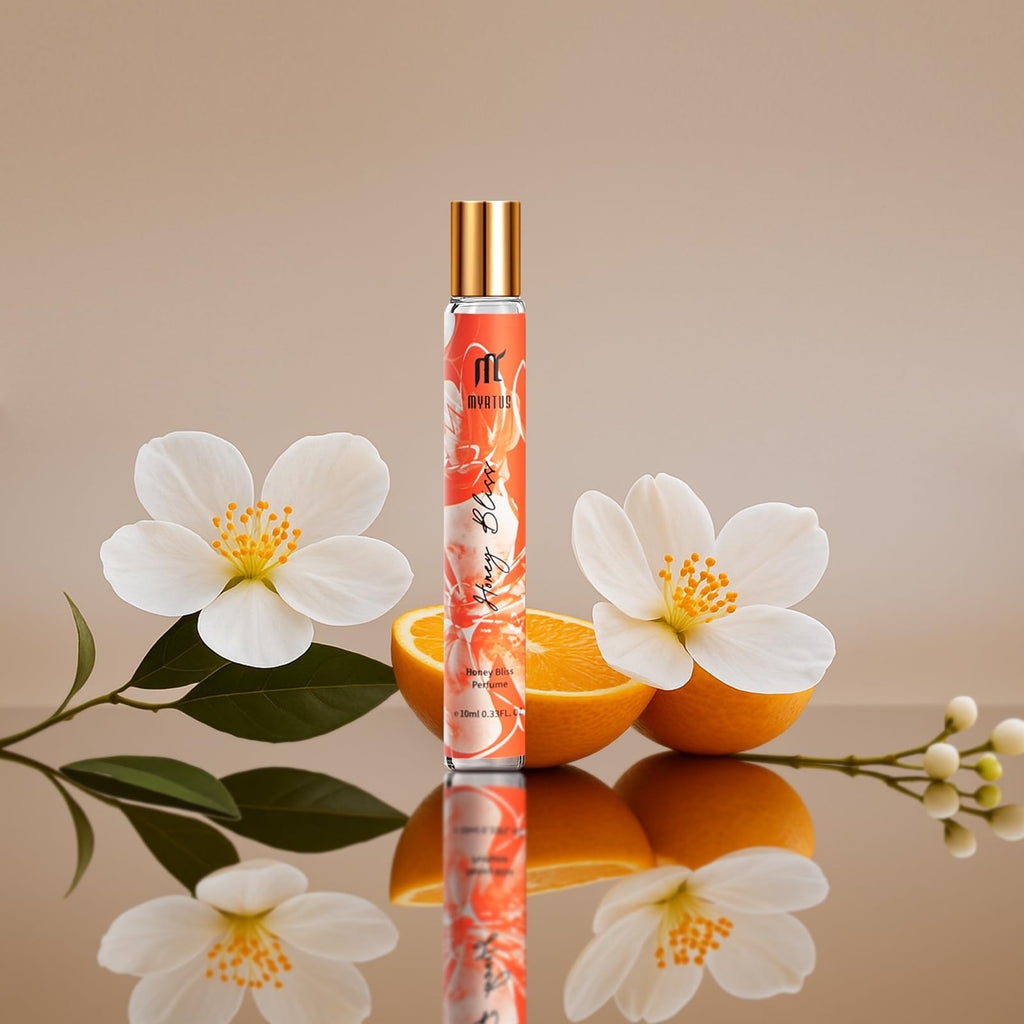 MYRTUS Long Lasting Perfume for Women, 0.33 fl.oz Gourmand Oriental Fragrance in Glass Bottle, Portable Roll On Eau de Parfum for Day & Night Alcohol Free Perfumes