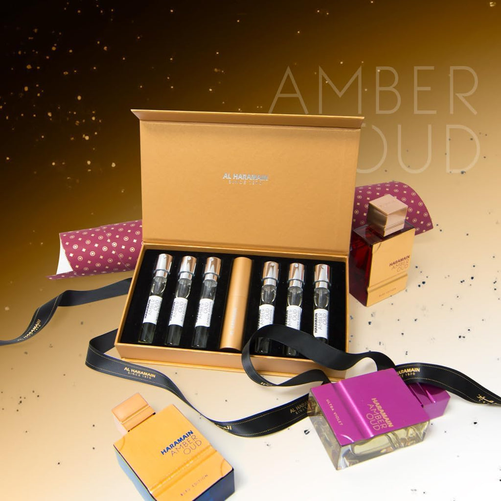 Discovery Collection - Amber Oud by Al Haramain for Unisex Adult - 6 Pc Mini Gift Set 0.33oz Amber Oud,Perfume Atomiser