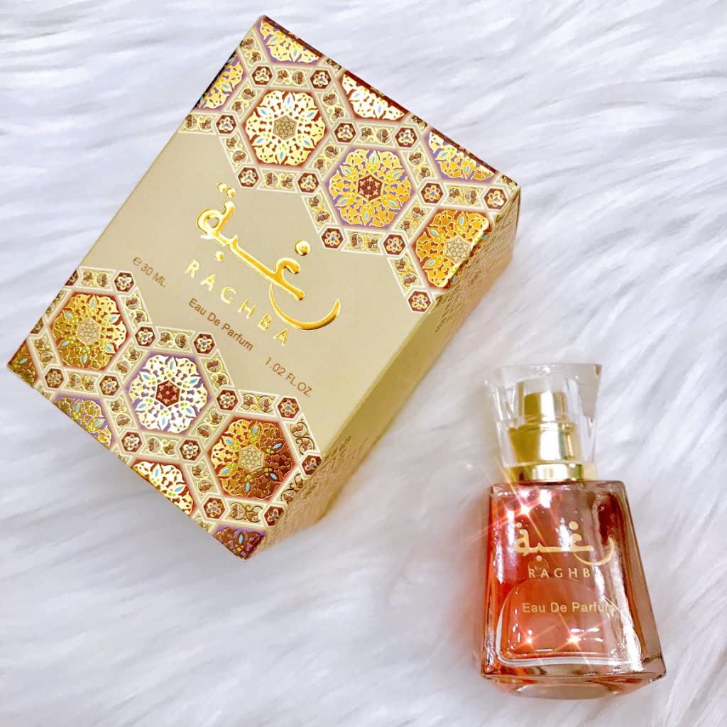 Lattafa Perfumes Raghba EDP (Eau De Parfum) I Middle Eastern baked sweets in a spice market scent I Warm, cozy, and smoky Vanilla add a sweet, elegance I Long - lasting and Great Silliage I