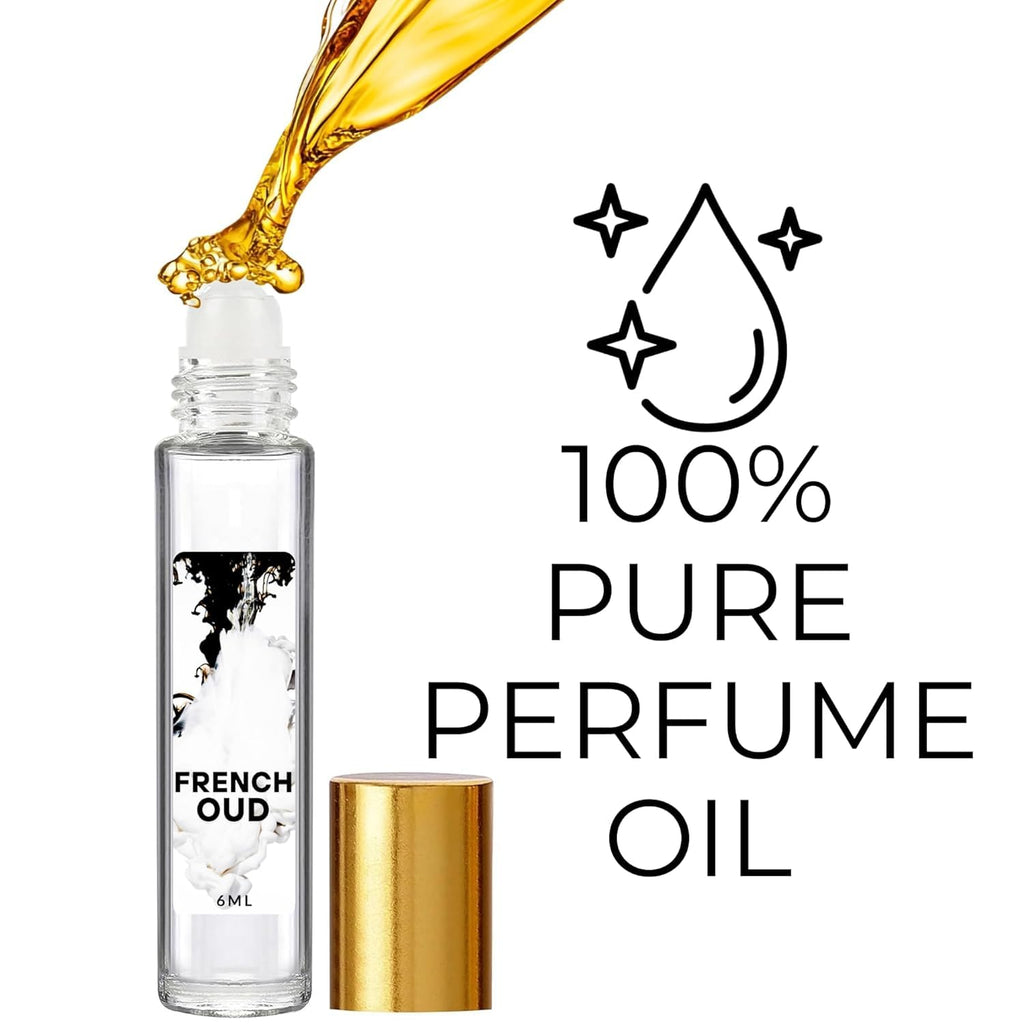 French Oud Pure Perfume Oil, 6ml Glass Bottle with Gold Cap, Leak Proof, Refillable, Reusable, Multipurpose Fragrance for Men, Women