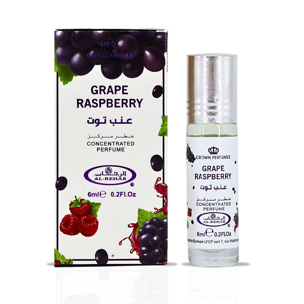 Al-Rehab Grape Raspberry Arabian Perfume Oils for Women 6ML (0.2 OZ) Fragrance Oil - Fruity, Floral & Sweet Concentrated Perfume Oil for a Long-Lasting, Vibrant Scent, Exotic Arabian Fragrance Essence