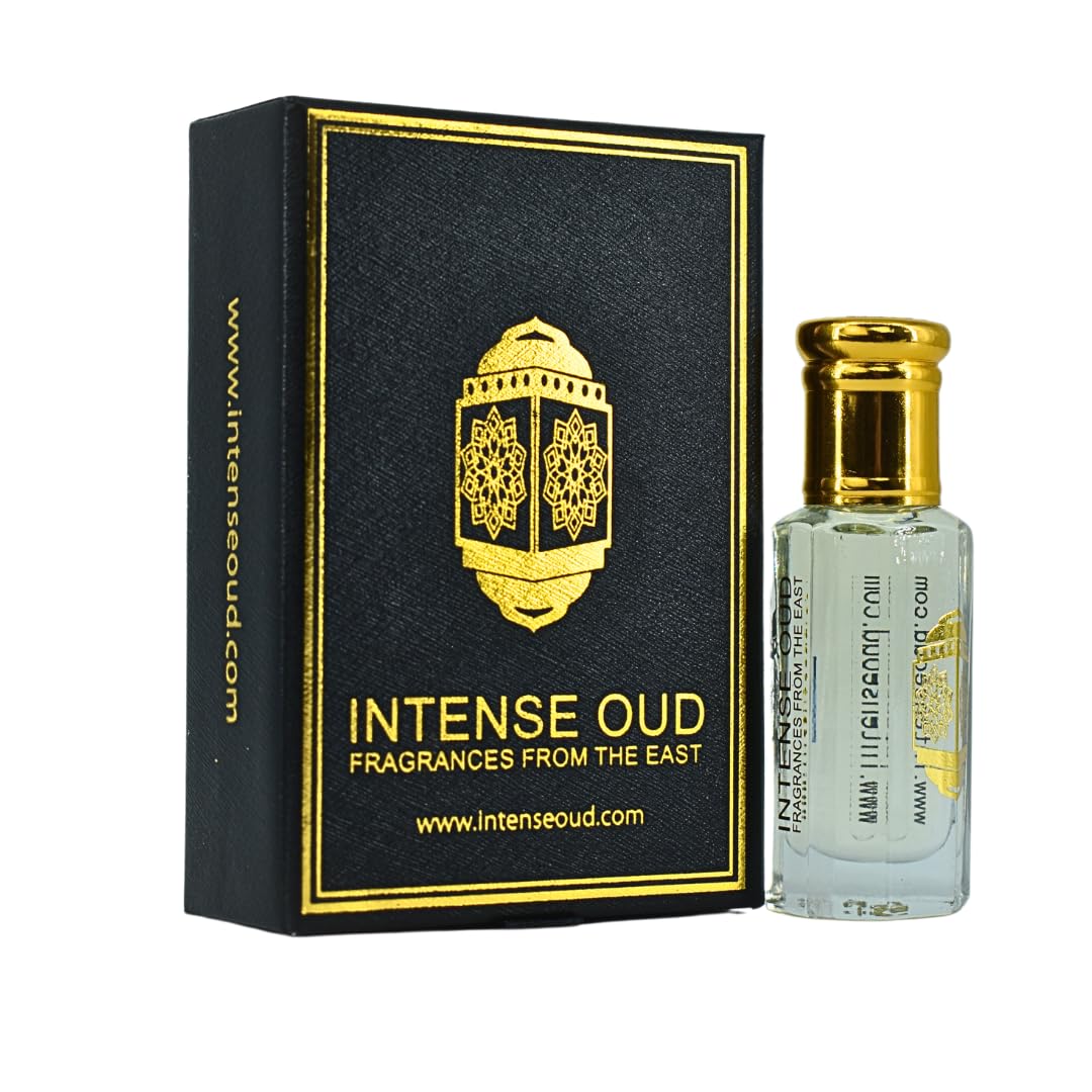 INTENSE OUD Cool Bleu Arabian Perfume Oil for Men & Women, Long Lasting Alcohol-Free Concentrated Fragrance, 12ml (0.40 oz) in Black Gift Box, Lemon & Sandalwood Notes