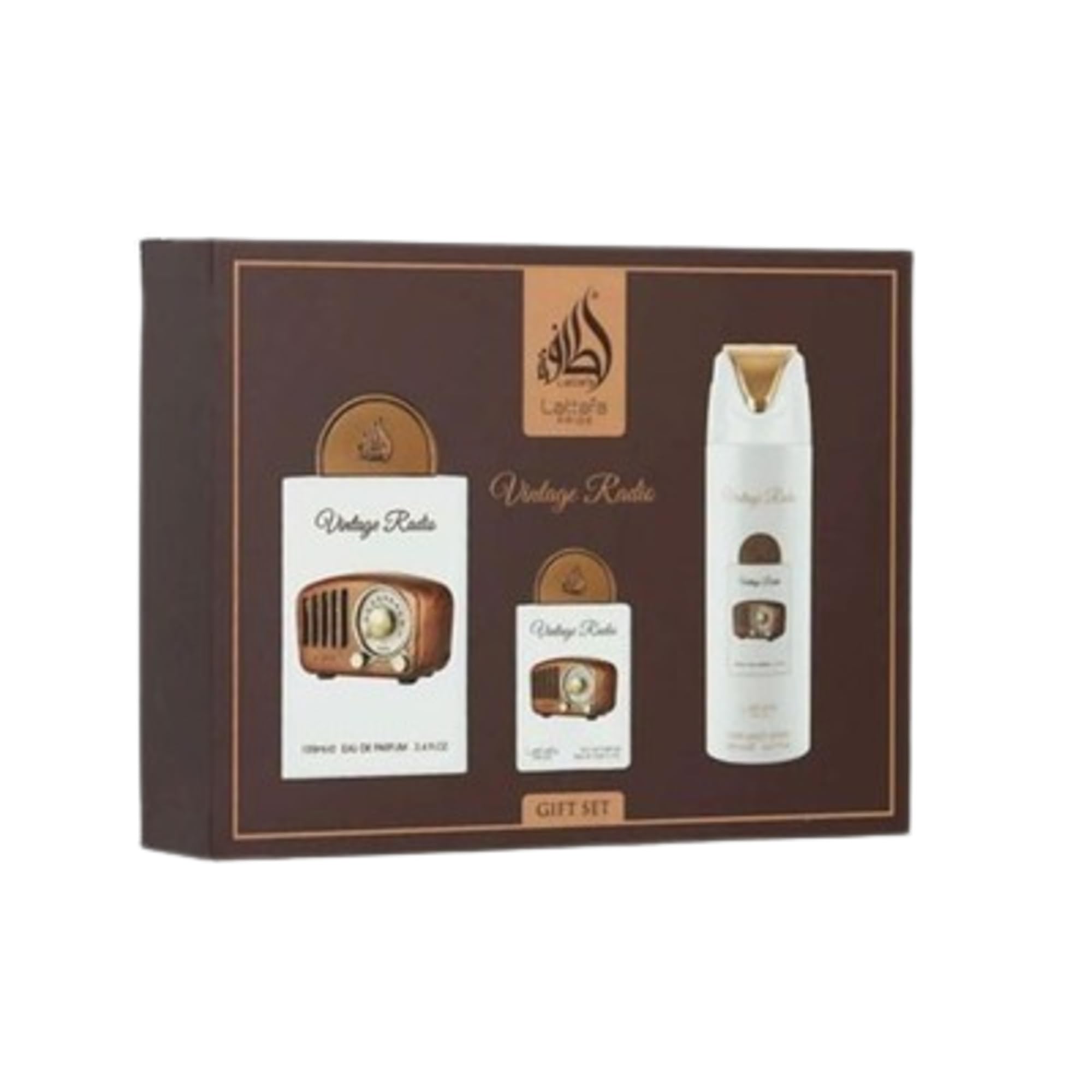 Lattafa Pride Vintage Radio 3-Piece Gift Sets – Long Lasting Arabian Perfume For Men – Eau De Parfum & Perfumed Spray – Perfume Men With Amber, Smoky Woods & Vanilla Notes - Premium Gift Box