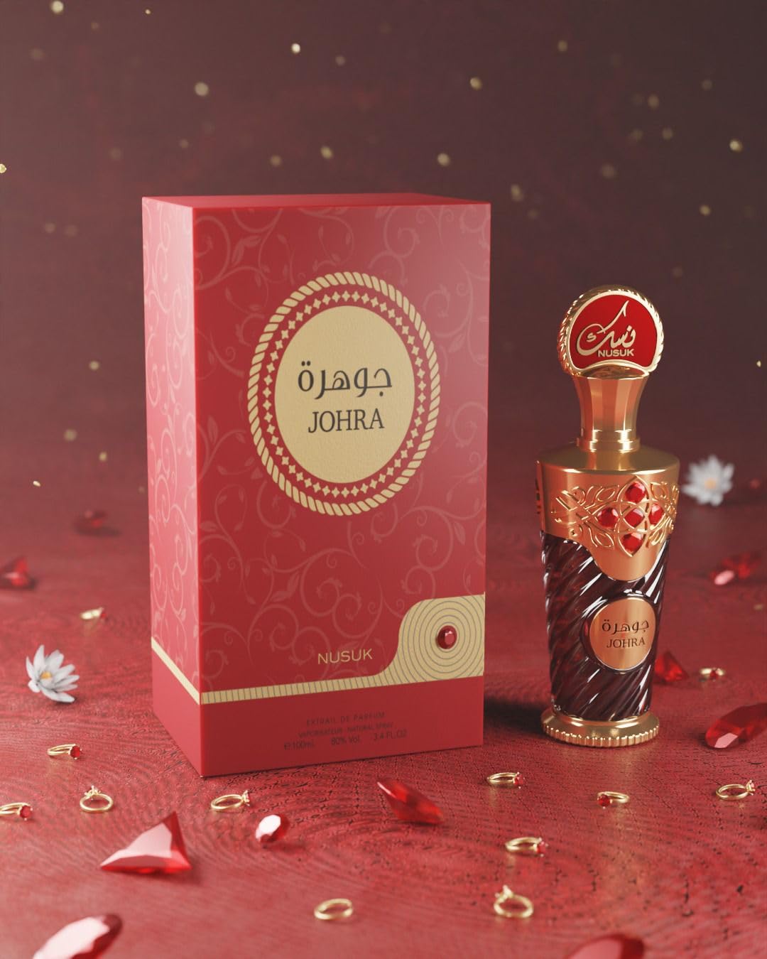 Nusuk Johra Extrait De Parfum - Unisex Long Lasting Perfume Hibiscus, Vanilla & Amber Fragrance Elegant Day-to-Night Scent Spray Glass Bottle 100ml
