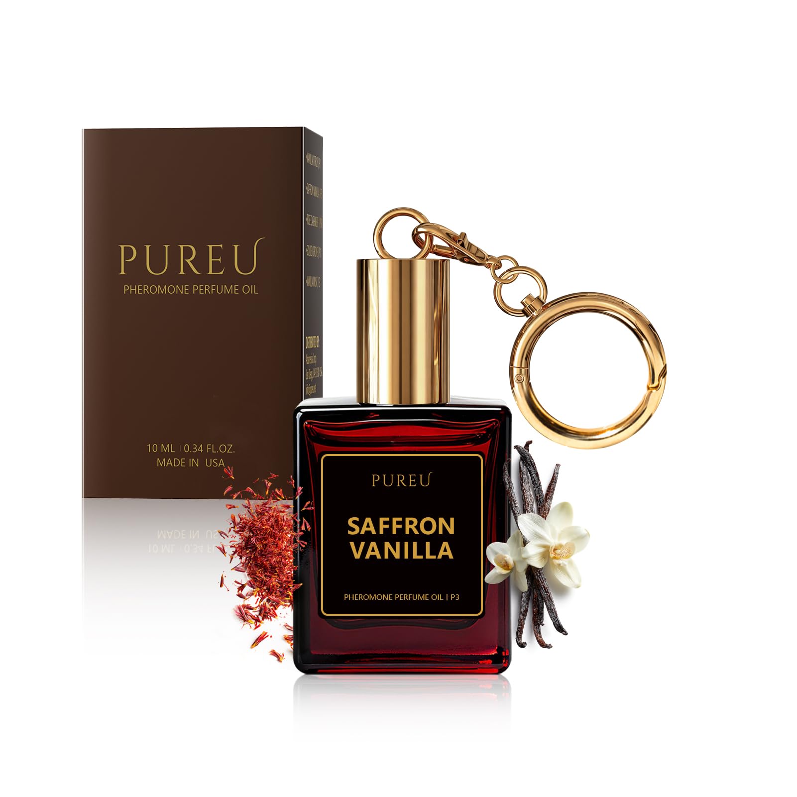 PUREU Pheromones Perfumes for Women Roll On Saffron Vanilla Pheromone Perfume for Women, Long Lasting Travel Size Perfume Essential Oil Vanilla Fragrance Eau De Parfum,0.34 Fl Oz/10ml, Made in USA