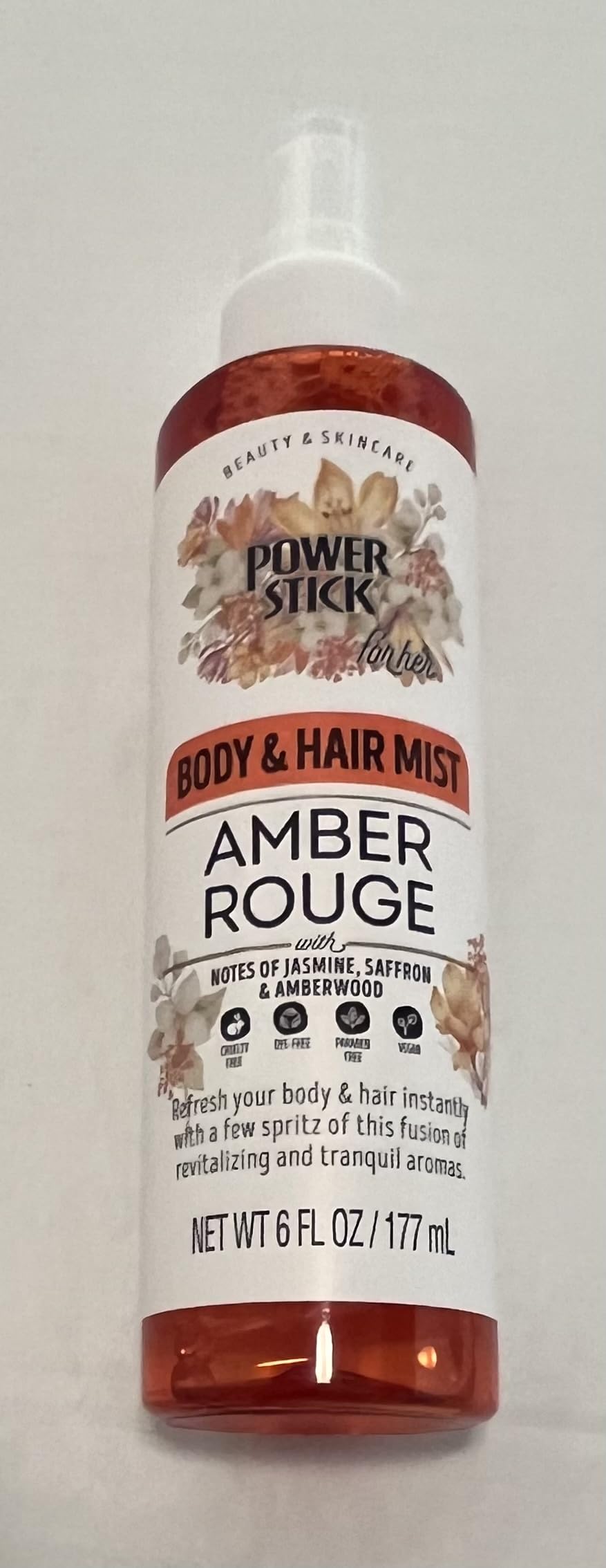 Power Stick Amber Rouge Body & Hair Mist with Jasmine, Saffron & Amberwood, 6 fl oz