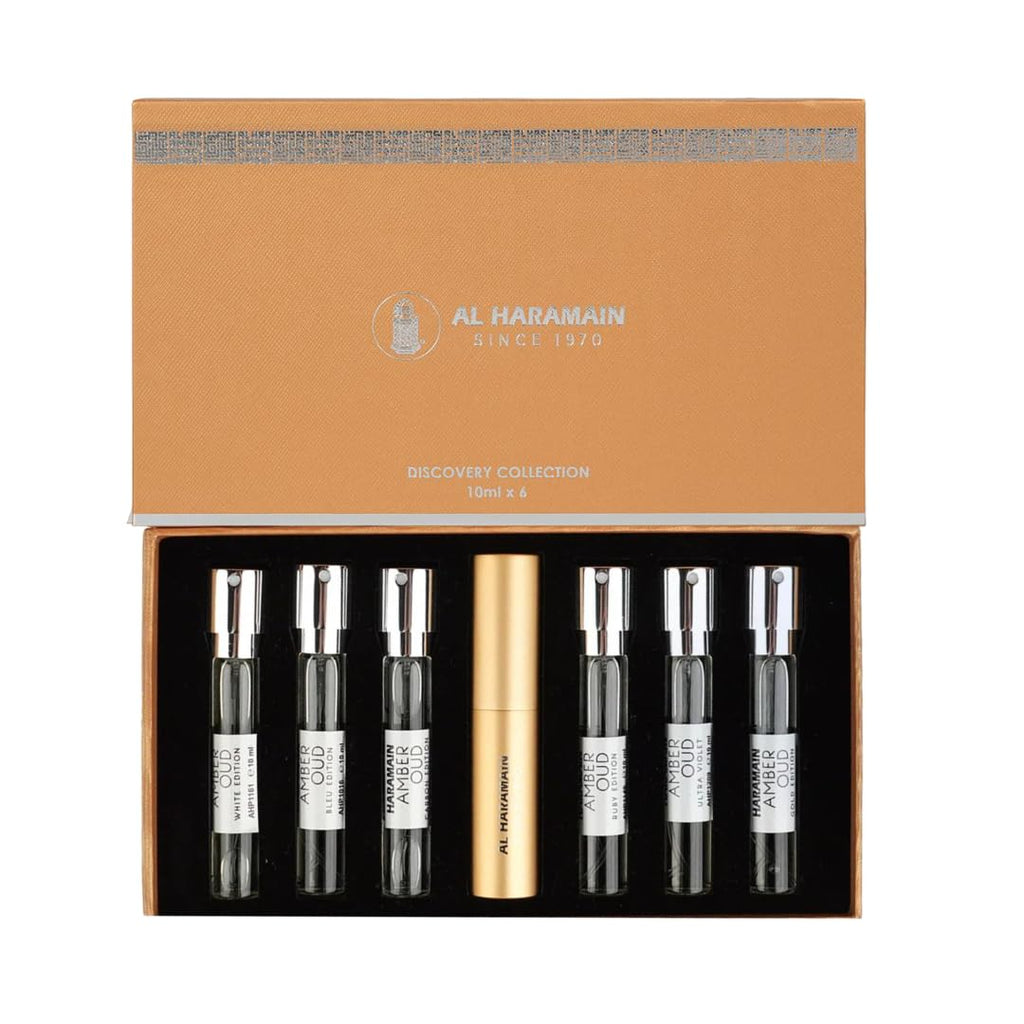 Discovery Collection - Amber Oud by Al Haramain for Unisex Adult - 6 Pc Mini Gift Set 0.33oz Amber Oud,Perfume Atomiser