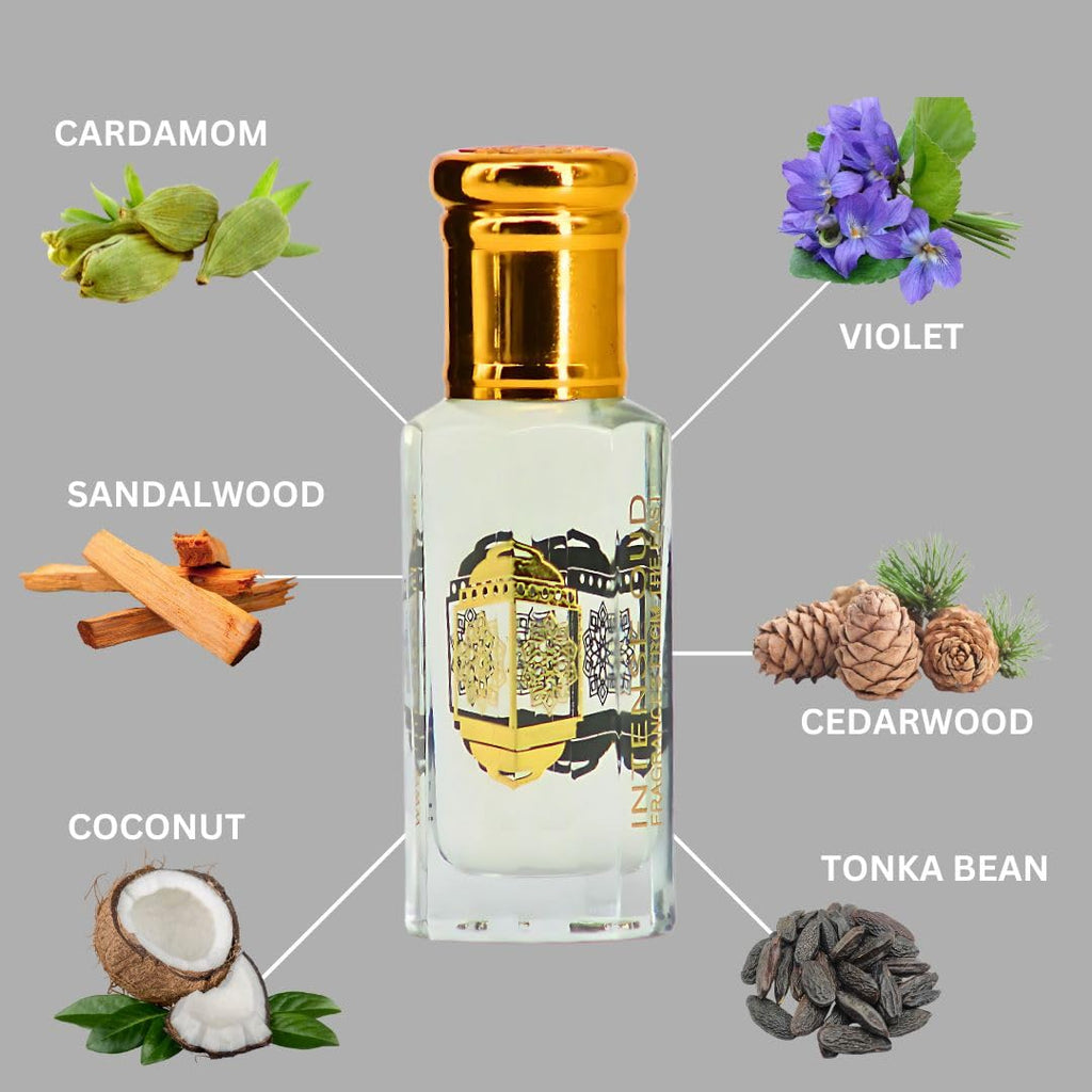 INTENSE OUD Khashab Al Sandal Long Lasting Arabian Perfume Oils for Women 12ML (0.40 OZ) Fragrance Oil with Cardamom, & Coconut Notes - Concentrated Perfume Oil & Valentines Day Gift With Black Box
