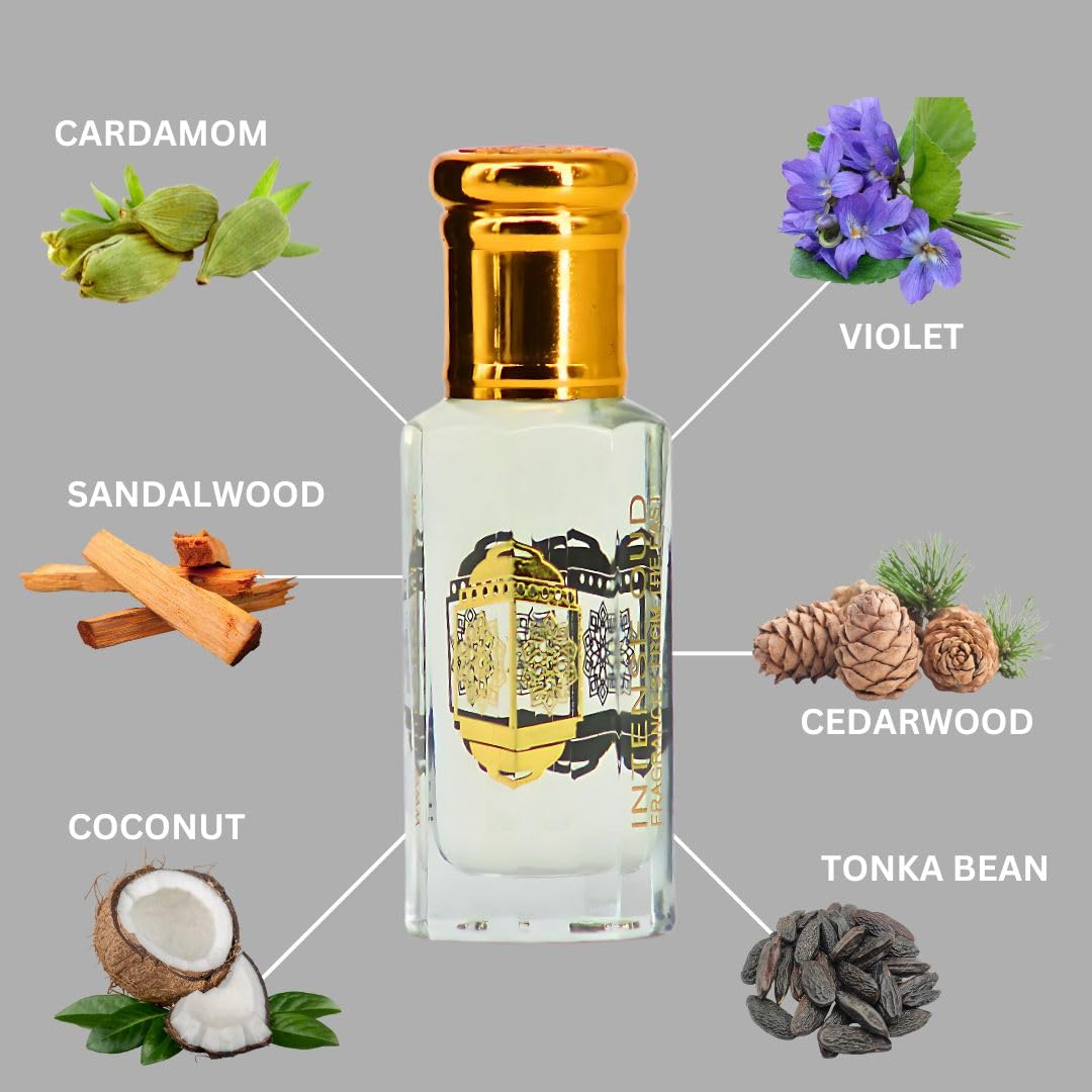 INTENSE OUD Khashab Al Sandal Long Lasting Arabian Perfume Oils for Women 12ML (0.40 OZ) Fragrance Oil with Cardamom, & Coconut Notes - Concentrated Perfume Oil & Valentines Day Gift With Black Box
