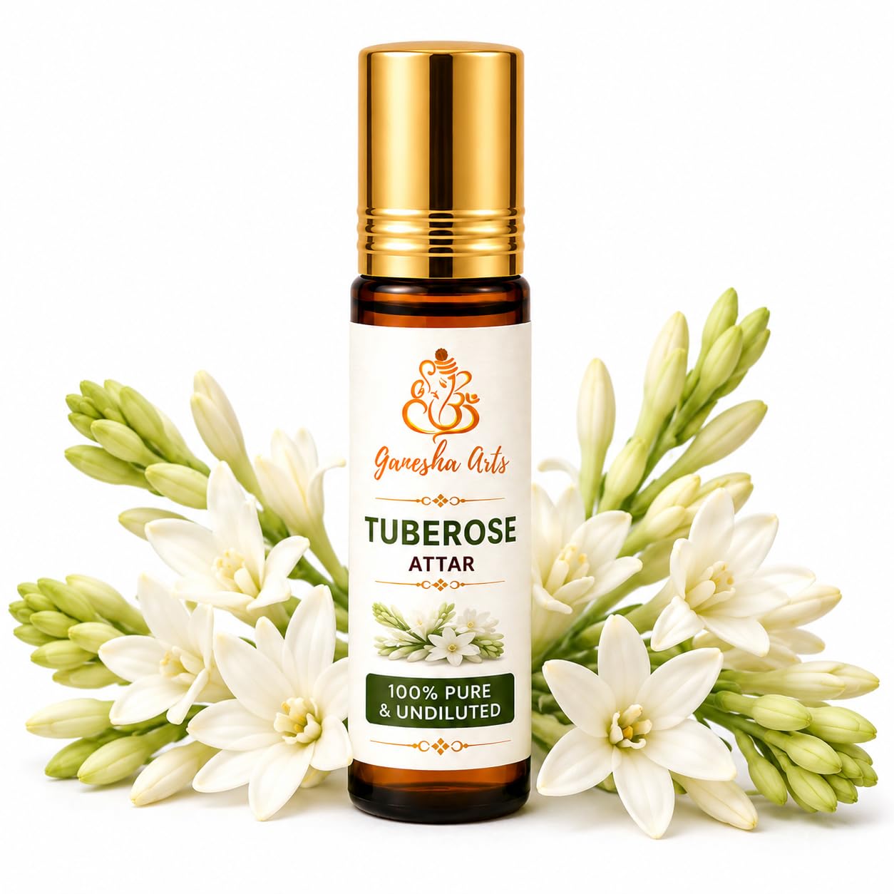 Ganesha Arts Tuberose Attar Perfume Oil | Premium Alcohol Free Fragrance, 10 ML