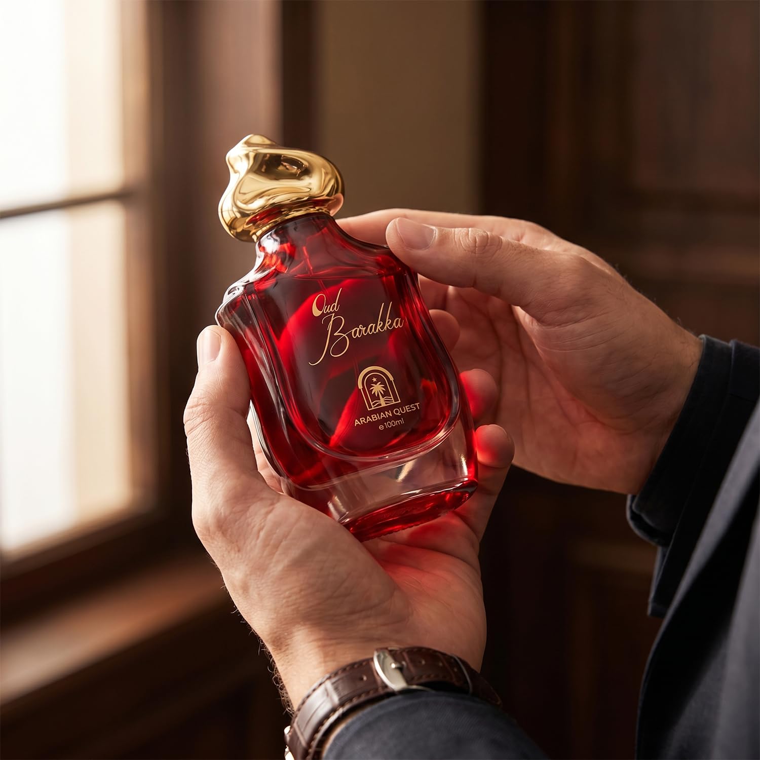 ARABIAN QUEST OUD BARAKKA Extrait de Parfum 100ml (3.3 Fl Oz) | Long-Lasting Niche Unisex Floral Woody Oriental Fragrance with Bulgarian Rose, Guaiac Wood & Agarwood