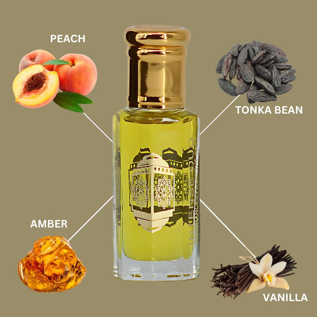 INTENSE OUD Platinum Sand Long Lasting Arabian Perfume Oils for Women 12ML (0.40 OZ) Fragrance Oil with Peach, Amber & Creamy Vanilla - Concentrated Perfume Oil & Valentines Day Gift With Black Box