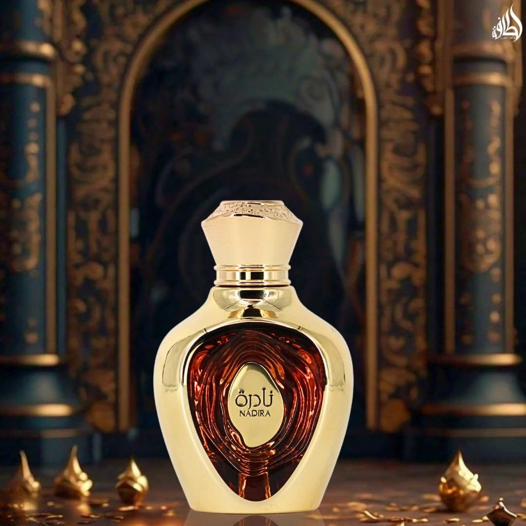 Lattafa Niche Emarati Nadira Eau de Parfum for Women - 100ml (3.4 oz) | Tropical Gourmand Perfume with Caramel, Milk & Juicy Fruits | Sweet, Creamy & Addictive | Long-Lasting Luxurious Fragrance