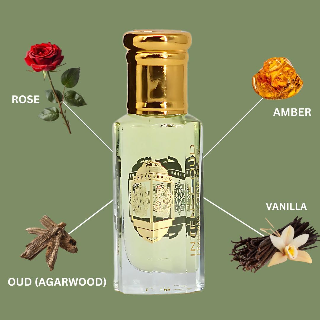 INTENSE OUD Attar Al Ishq Long Lasting Arabian Perfume Oils for Women 12ML (0.40 OZ) Fragrance Oil with Rose, Warm Amber & Bold Oud - Concentrated Perfume Oil & Valentines Day Gift With Black Box