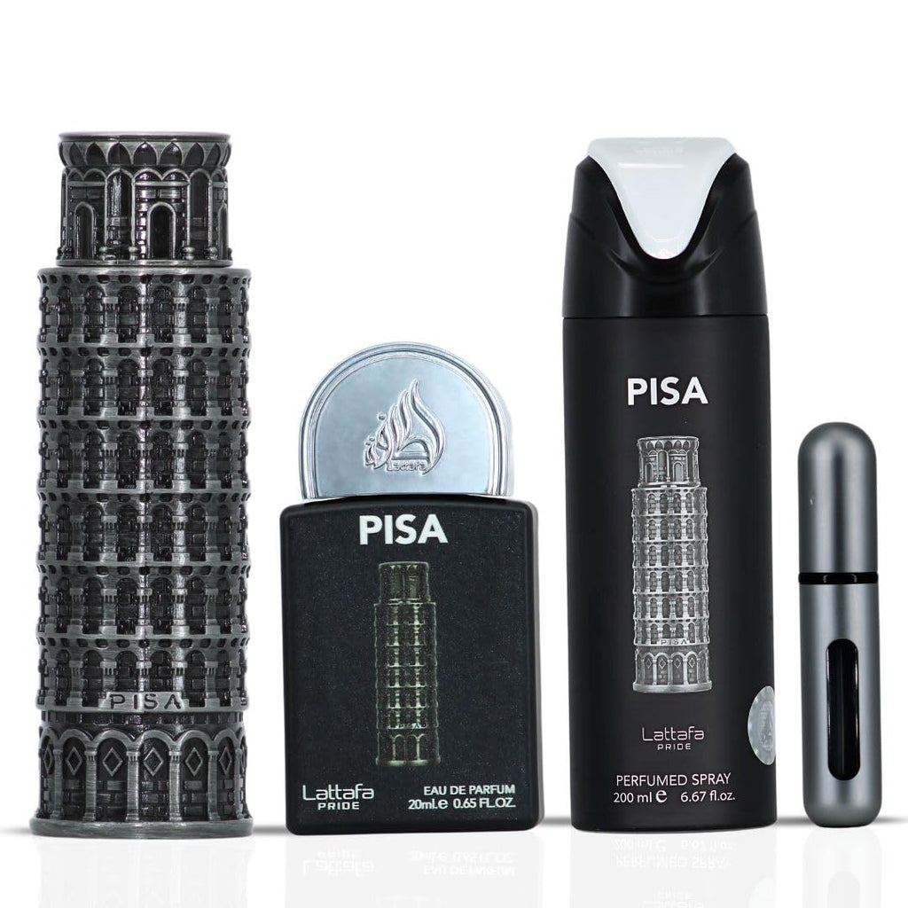 Lattafa Pride Pisa 3-Piece Gift Sets – Long Lasting Arabian Perfume For Men – Eau De Parfum & Perfumed Spray – Mediterranean Inspired Perfume Men With Citrus & Amber Notes - Premium Gift Box