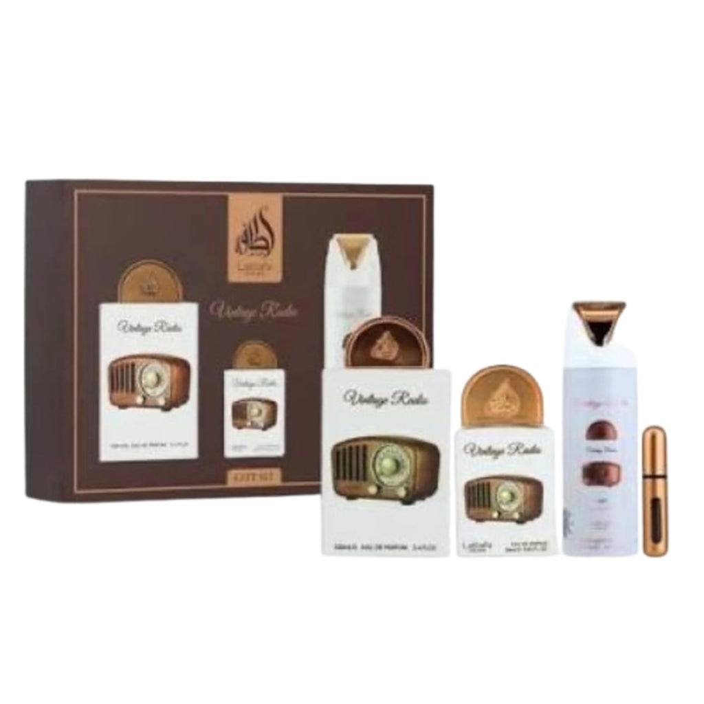 Lattafa Pride Vintage Radio 3-Piece Gift Sets – Long Lasting Arabian Perfume For Men – Eau De Parfum & Perfumed Spray – Perfume Men With Amber, Smoky Woods & Vanilla Notes - Premium Gift Box