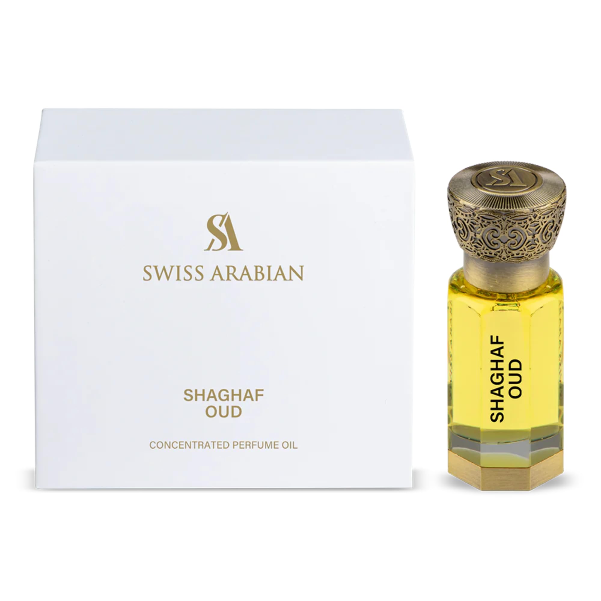 Swiss Arabian Shaghaf Oud - Luxurious Concentrated Perfume Oil - Long Lasting Artisan Perfume with Notes of Saffron, Praline, and Vanilla - 0.4 oz