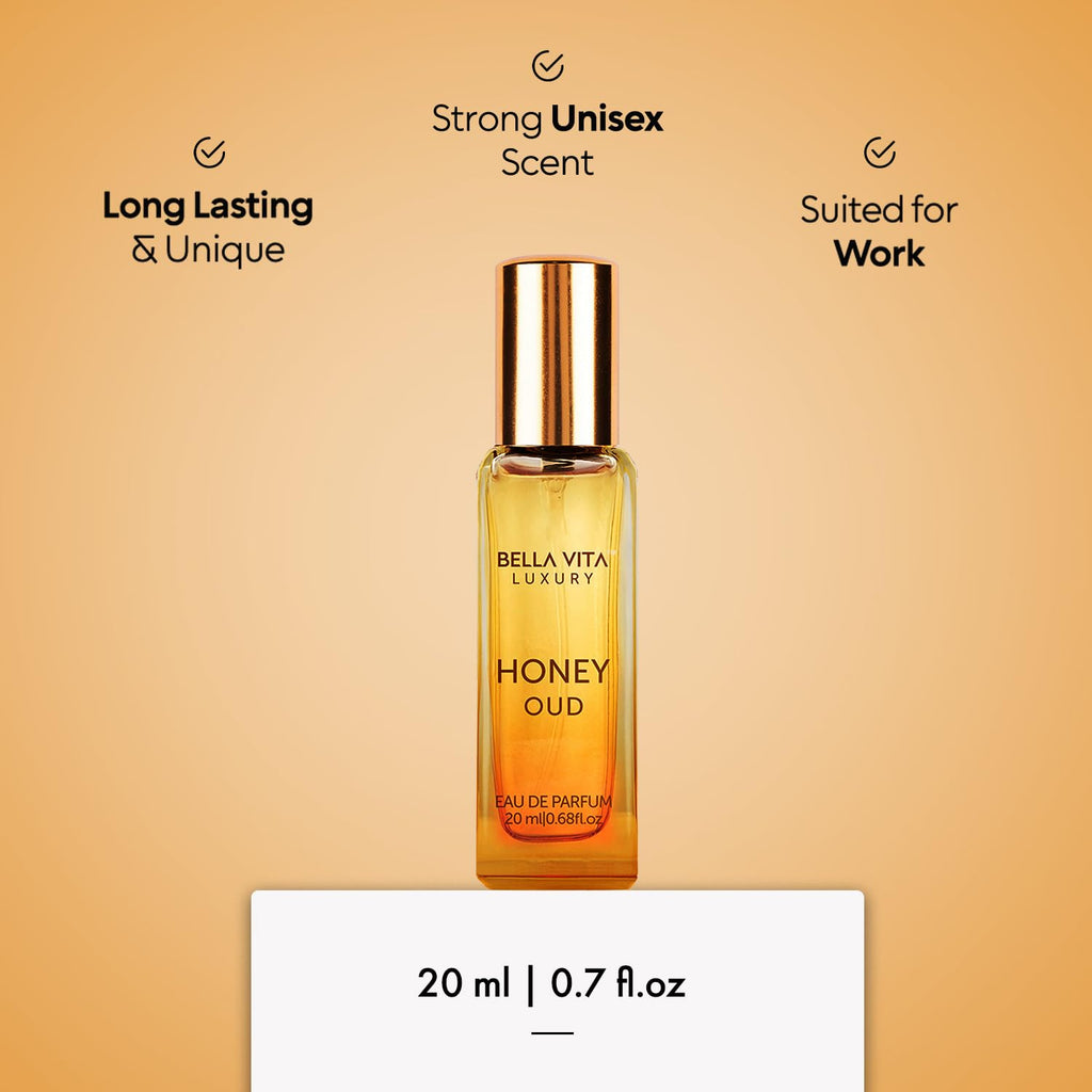 BellaVita Luxury Honey OUD & White OUD Travel Size Edition (20 ml) Perfume | Long-Lasting Mini Perfumes | Notes: Patchouli, Honey, Musk & Amber Notes | Pocket Size Perfume