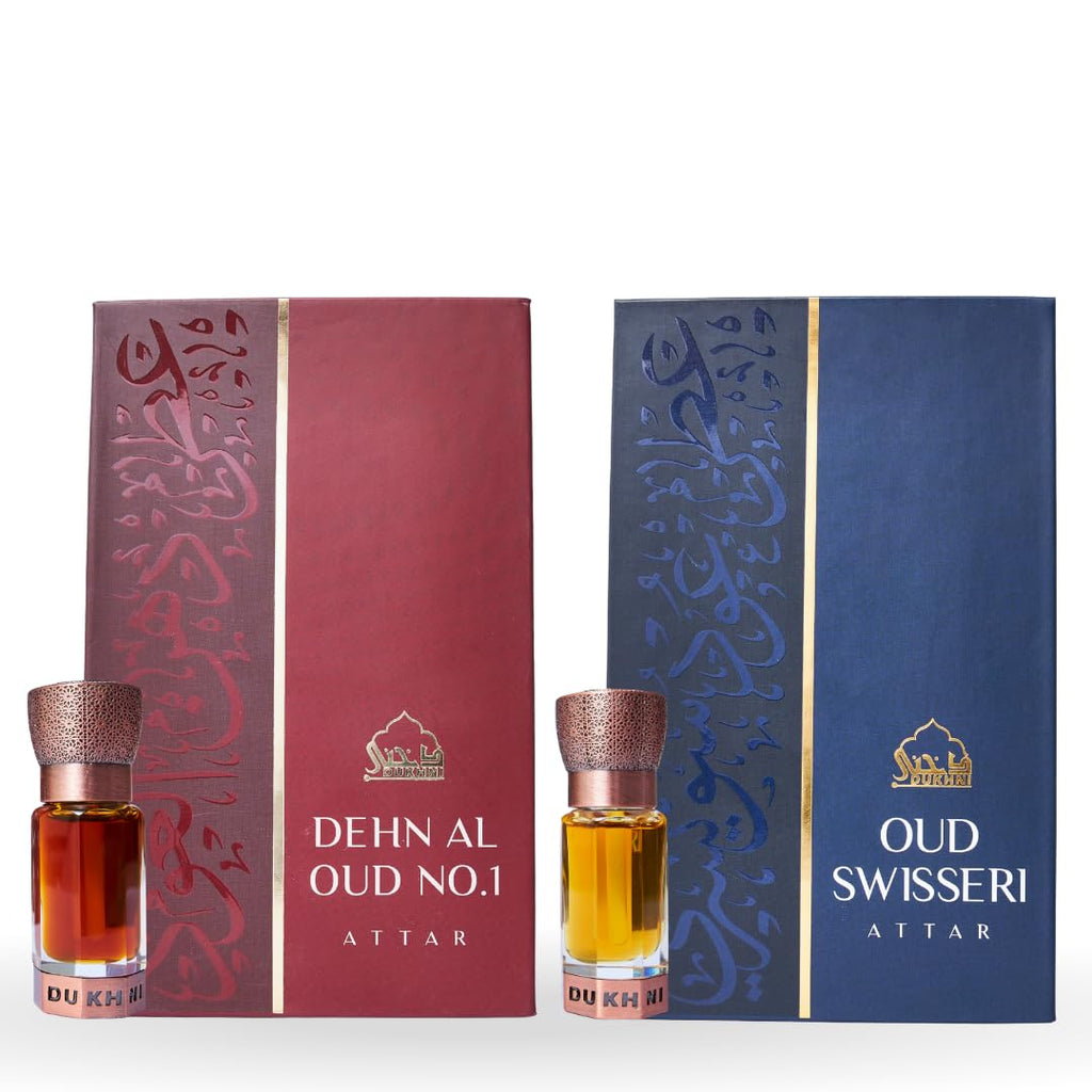 Dukhni Oud Swisseri & Dehn al Oud Attar 6ml Luxury Arabic Perfume Oil & 6ml Smokey Oudh Perfume Oil | Arabian perfume oil for men and women, pure arabic fragrances, Islamic & Eid gifts